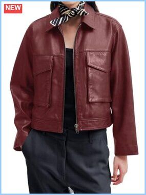 Faux Leather Motorcycle Bomber Jacket Zip Up Cropped